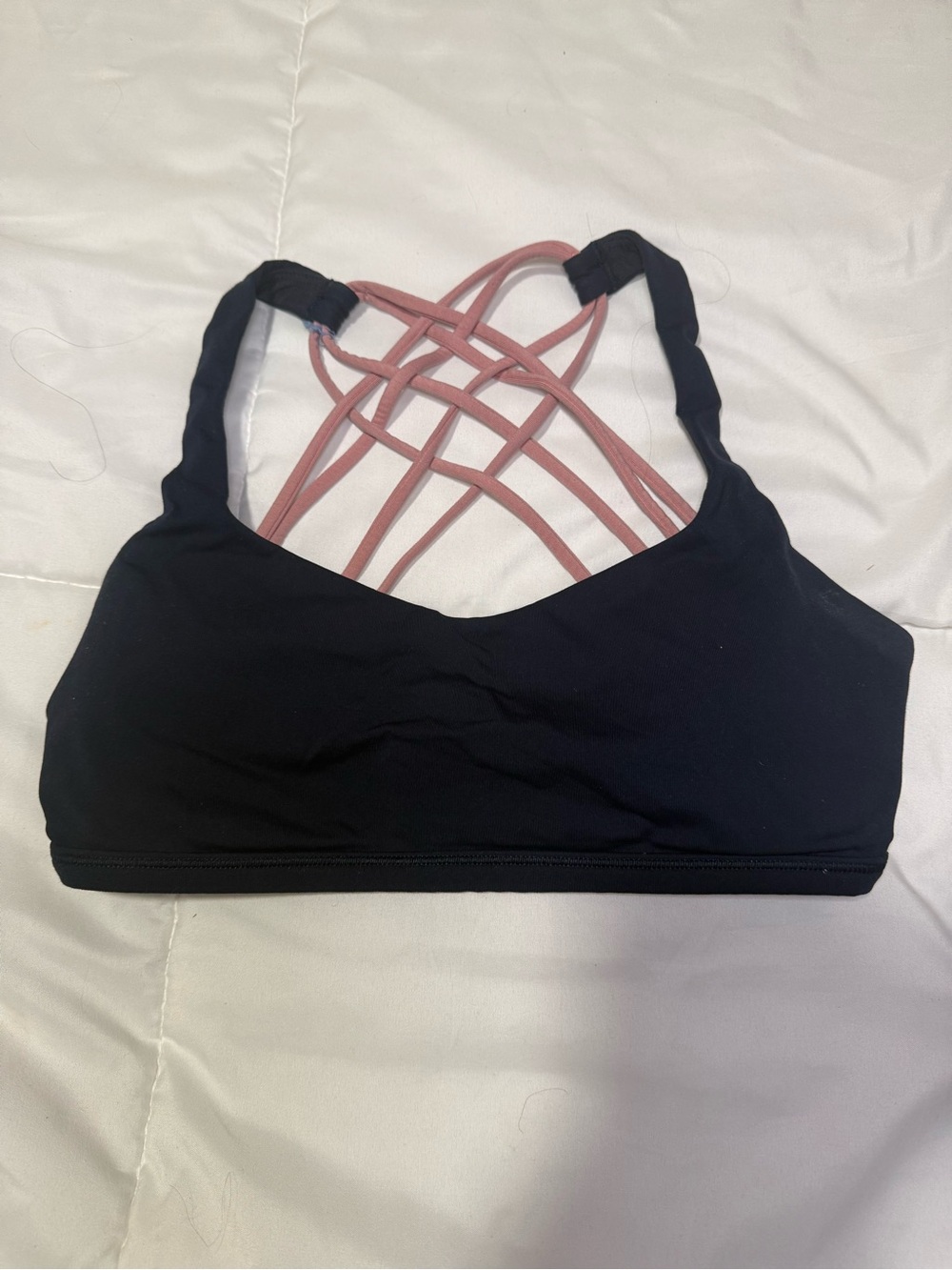 lululemon athletica navy blue Sports Bra with Pink Lattice Straps